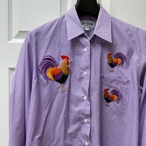 Get Lucky Shirt Women's Sz S Purple Rooster Embroidered Rhinestone Button Up